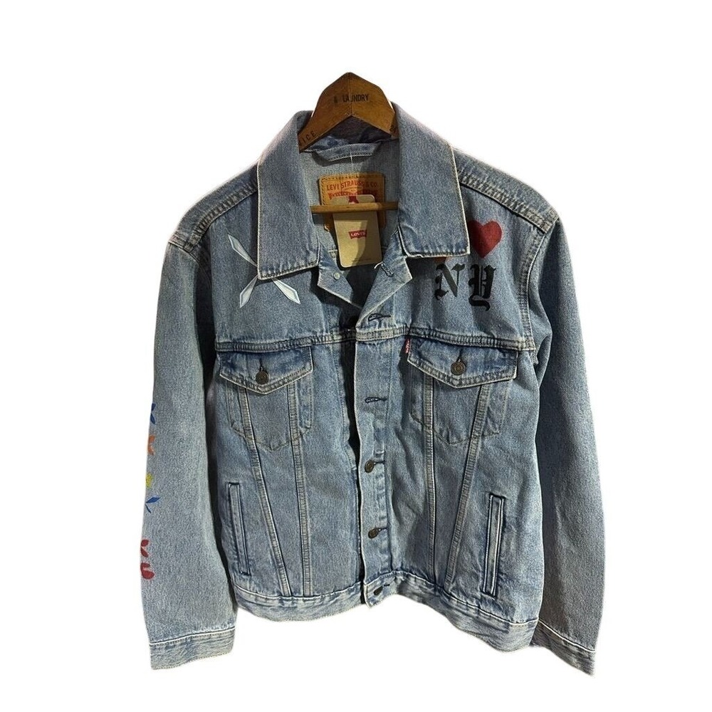 Levis Denim Jacket Med Ladies  I Love NY Lady Liberty We The Culture Tags
